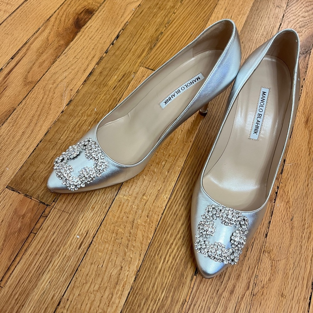 Manolo Blahnik Silver Embellished Heels